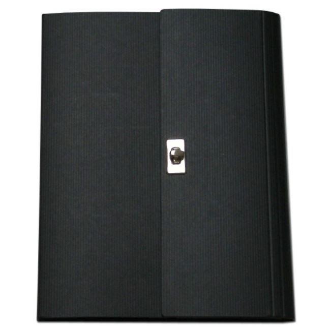Schwarze Kongressmappe aus Recyclingkarton mit praktischem Wirbelverschluss.
