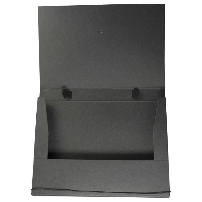 Präsentationskoffer aus Altpapier in schwarz, offen
