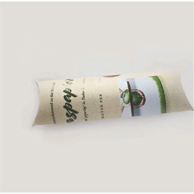Kissenverpackung aus Graspapier, mit Druck