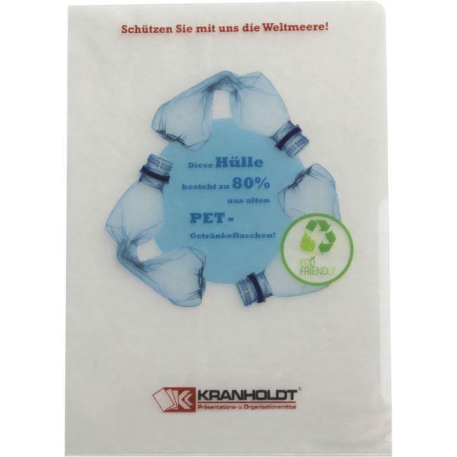 Transparente Sichthülle aus Recycling-PET mit glatter Oberfläche und Griffaussparung