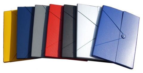 Werbemappen aus Recyclingkarton mit Tellerverschluss und Gummizug, in 6 verschiedenen Farben